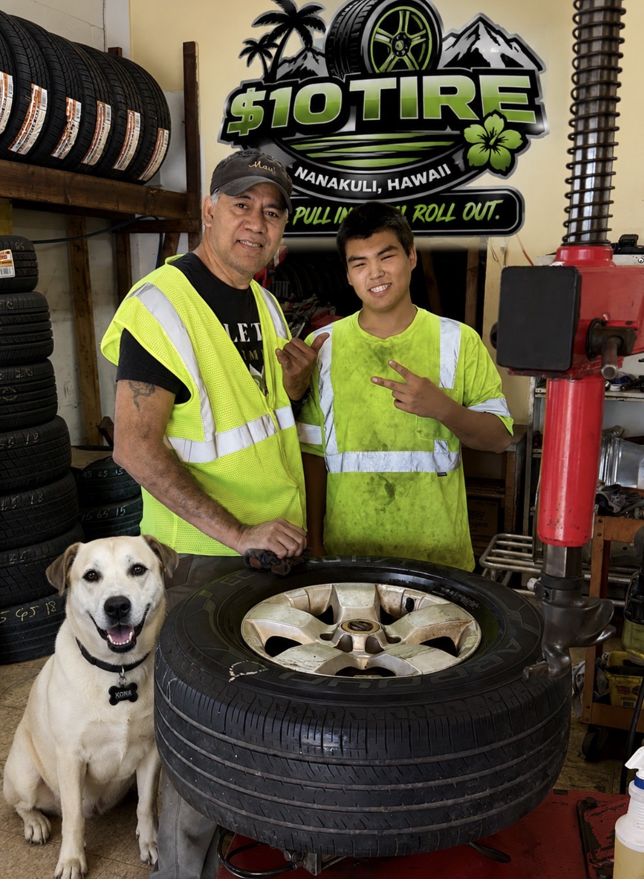 Tire technician preparing a tire at $10 Tire