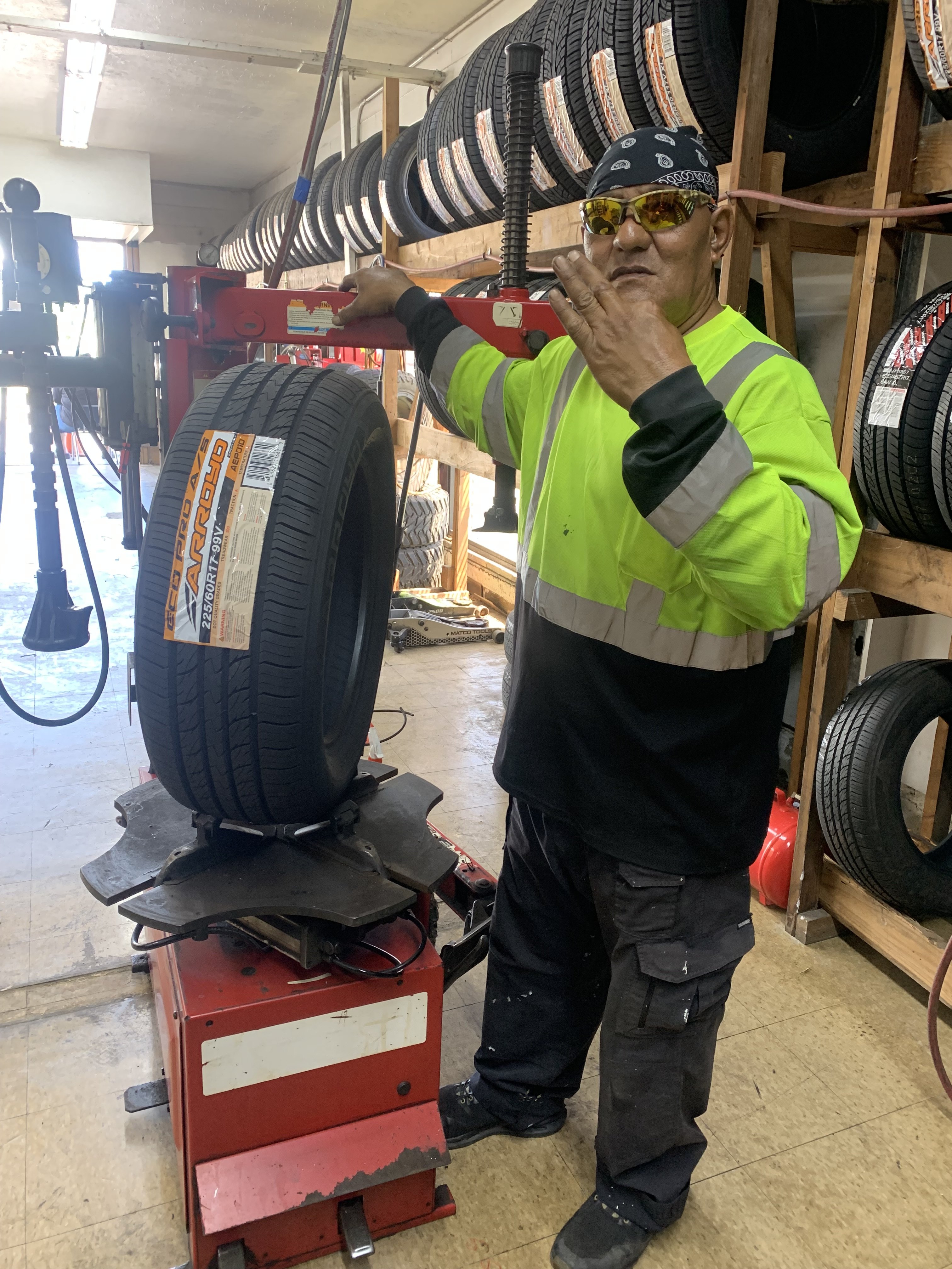 Tire service in progress at a local shop