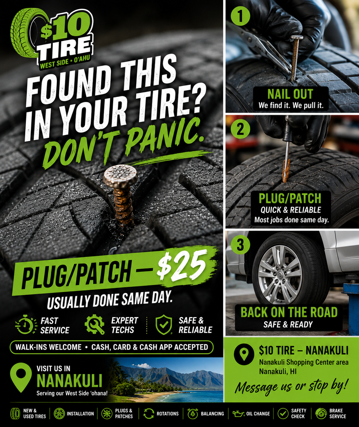 Tire repair in progress at $10 Tire