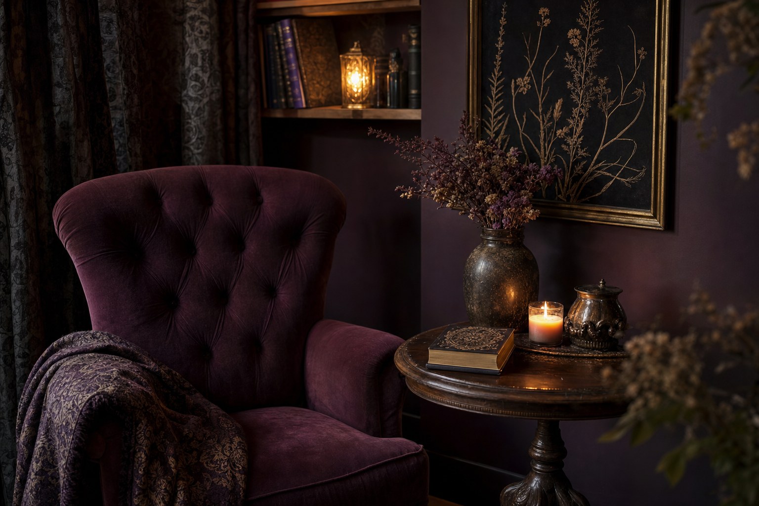 A quiet, candlelit space prepared for reflective conversation