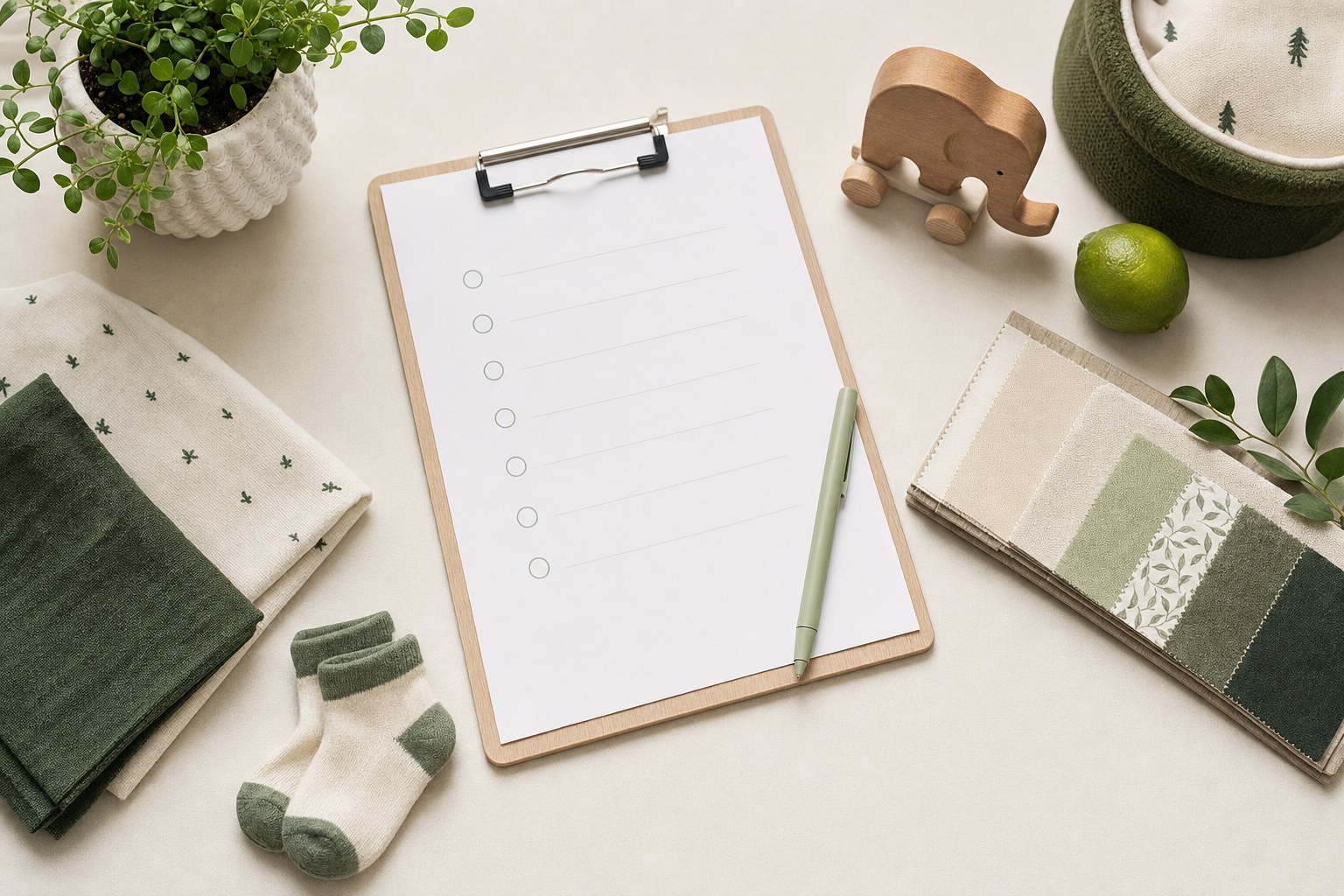 Nursery planning desk with a checklist
