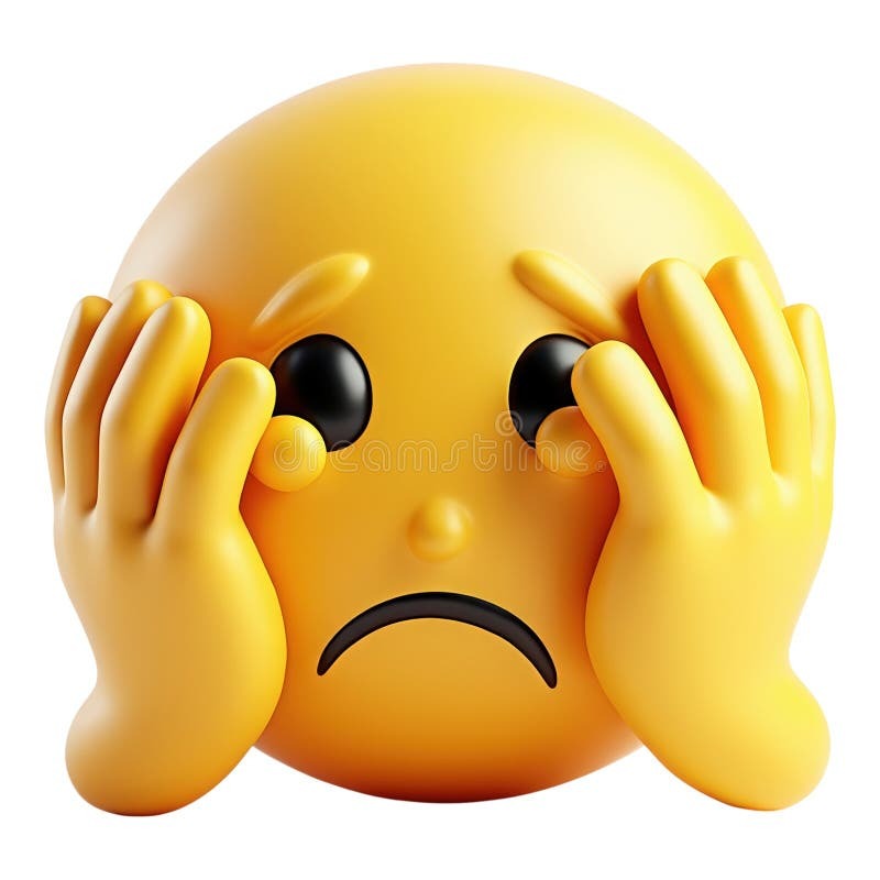 Sad yellow face holding its head in its hands