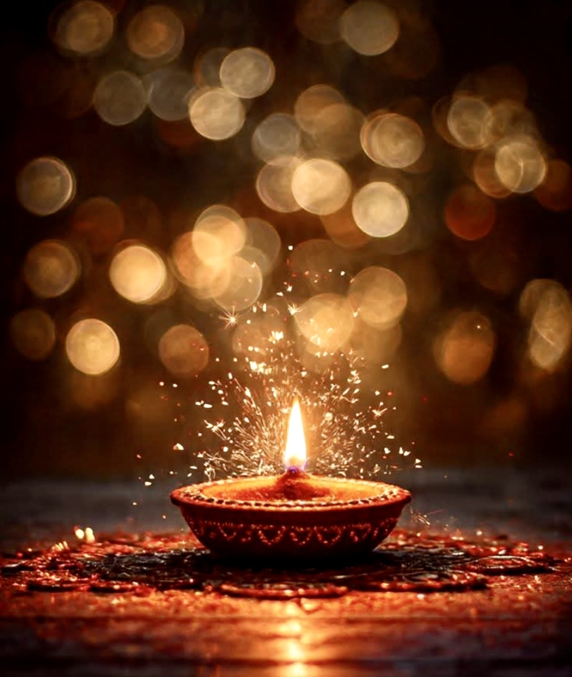 A glowing candle in a decorative bowl