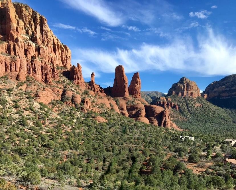 Arizona red rock formations beneath a blue sky