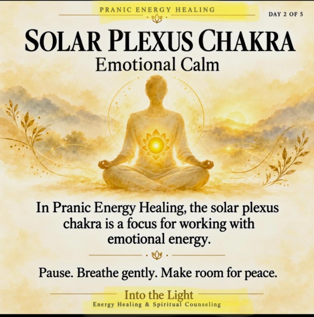 Solar Plexus Chakra: Emotional Calm. Day 2 of 5. Pause. Breathe gently. Make room for peace.