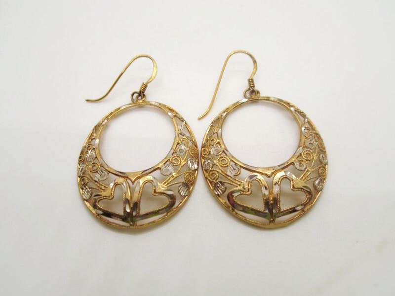Vintage 1970's Sterling Silver Pierced Earrings with Gold Etched Overlay.