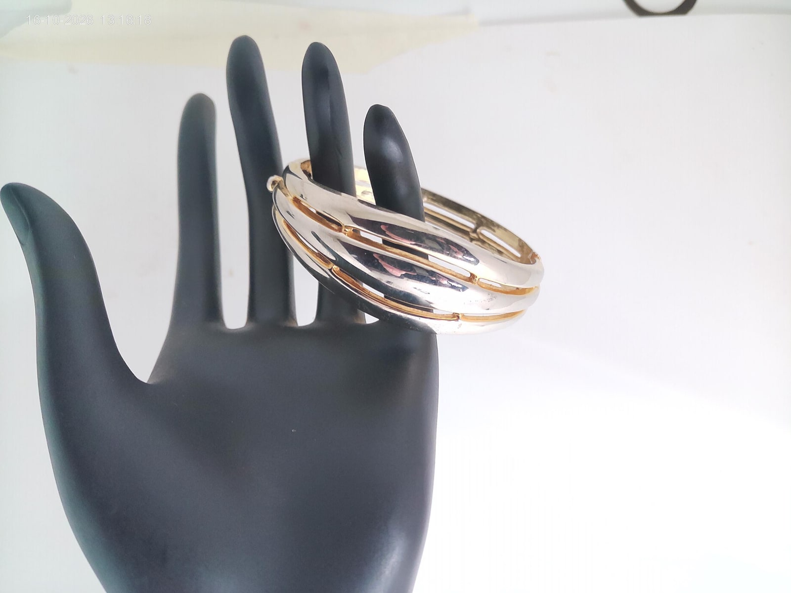 Vintage 1980's Clamper Bracelet, Mixed Metals Silver and Gold.