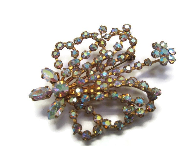 Vintage Aurora Borealis Brooch: Made in Austria Crystal Pin