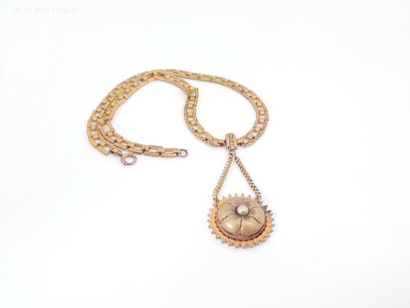 Vintage Box Chain Lavalier Necklace, Art Deco Revival Necklace/Choker