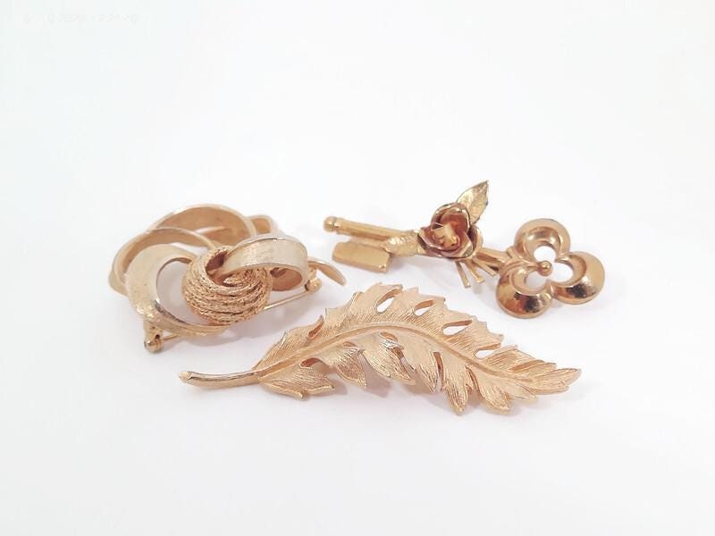 Vintage Coro 1950's-60's Era, Gold Toned Brooches, Set of Three.