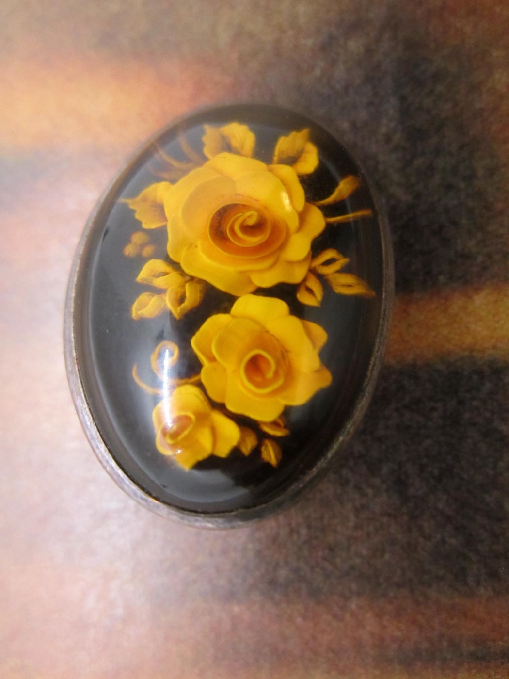 Vintage Crystal Intaglio Floral Design Reversed Carved Brooch, Sterling Silver.