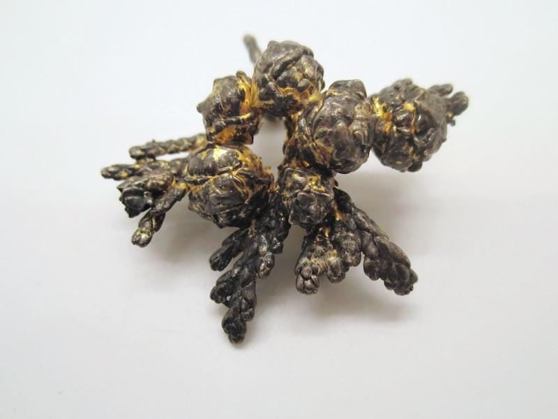 Vintage Eggert Flora Danica Denmark Botanical Brooch, Sterling Silver with Gold Gilt.