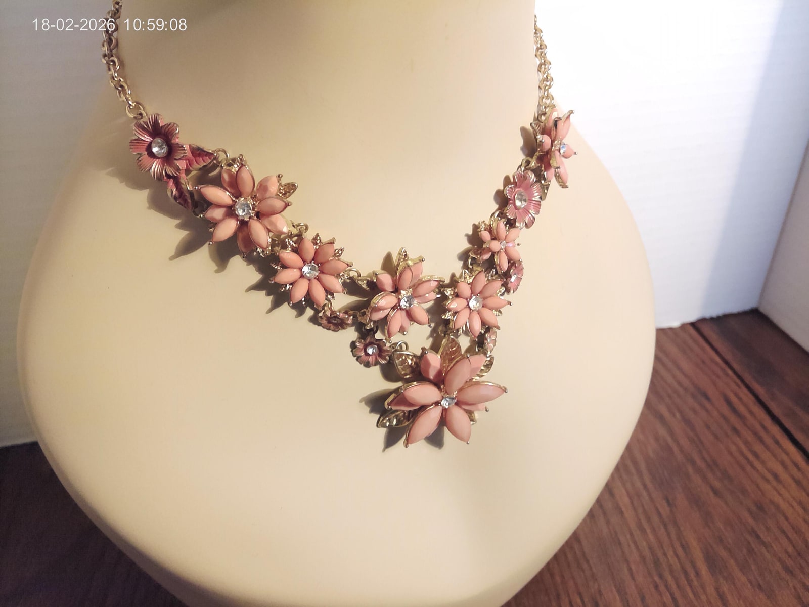 Vintage Floral 80's Era Statement Necklace, Lucite and Rhinestone Accents.