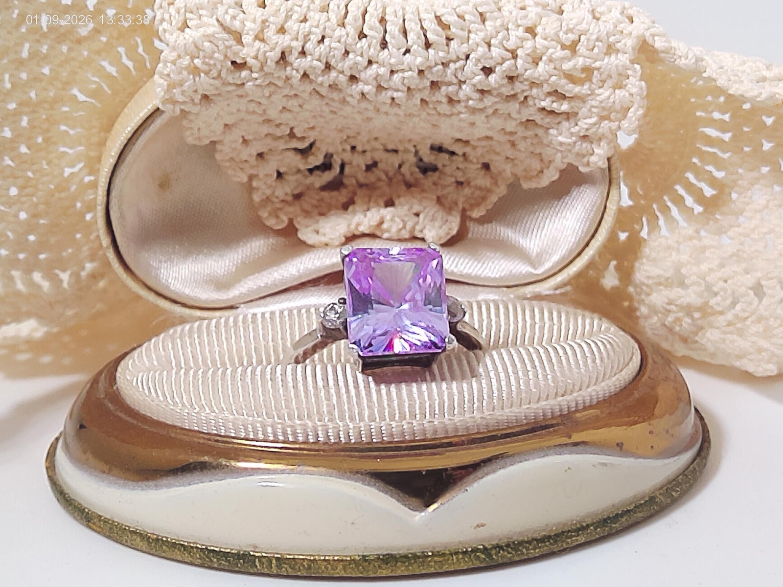 Vintage Lavender Amethyst Quartz Cocktail Ring.