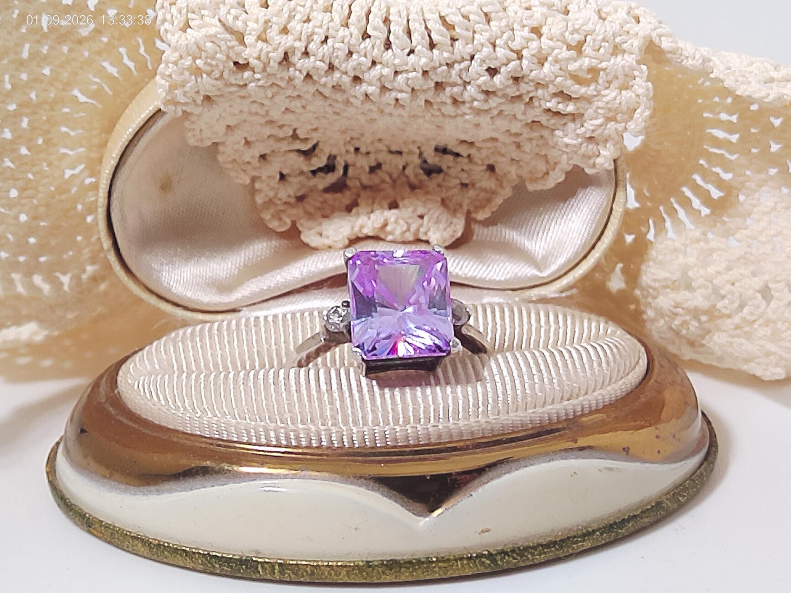 Vintage Lavender Amethyst Quartz Cocktail Ring.