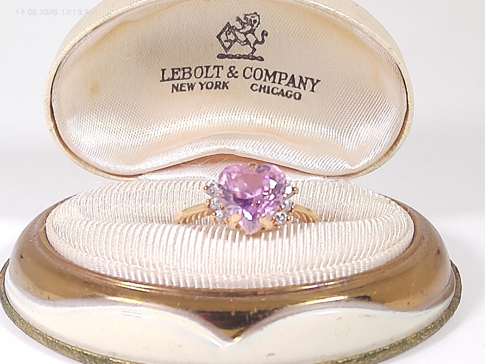 Vintage Pink Heart with Clear Accents Cocktail Ring.