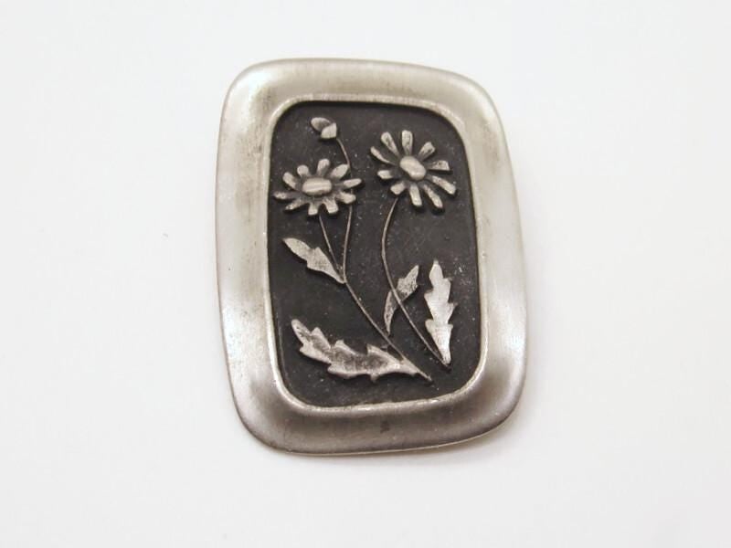 Vintage Rune Tennesmed Pewter Floral Brooch, 1950's Era