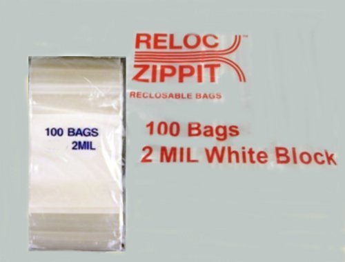 RELOC Bags RECLOSABLE WHITE BLOCK 3" x 5" 2mil 100pcs."BEATS ULINE PRICE"