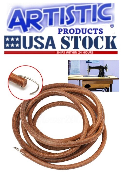 72" LEATHER BELT WITH HOOK FOR SINGER TREADLE SEWING MACHINE 3/16" (5mm)