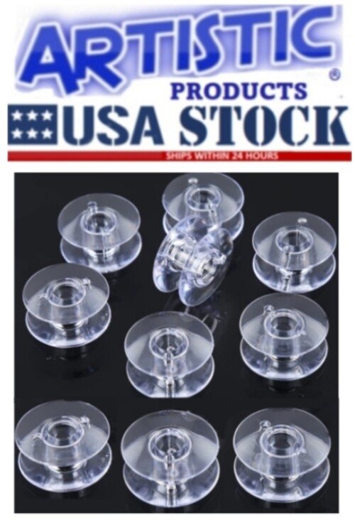 #172336  172222.  15pcs. Drop-in Curved Bobbins Clear  Plastic- SINGER 66 99 185