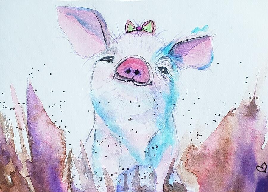 Cheerful Piglet with a Bow, artwork by Deahn Benware