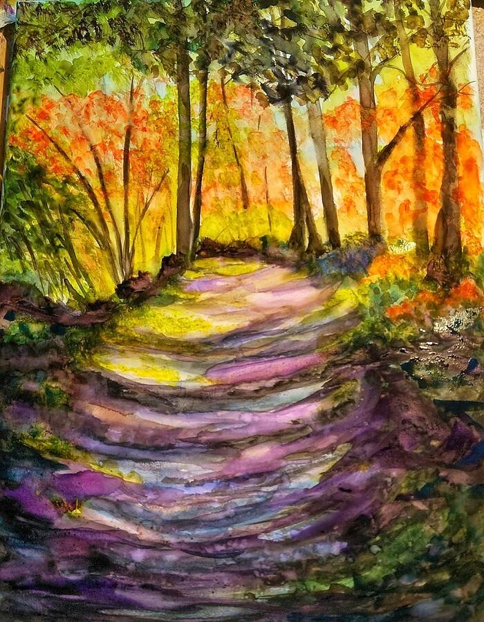 Colorful Forest Path in Autumn, artwork by Deahn Benware