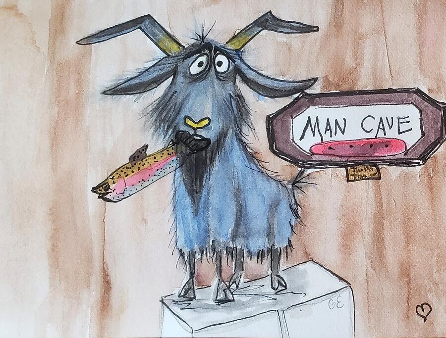 Goat got into the Man Cave, artwork by Deahn Benware