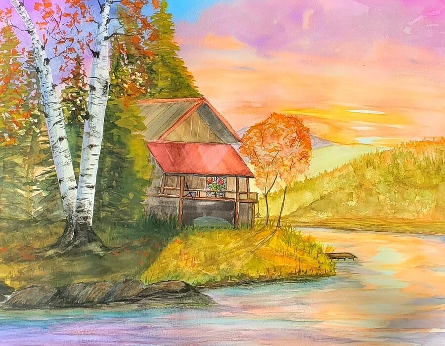 The Cabin at Sunset, artwork by Deahn Benware