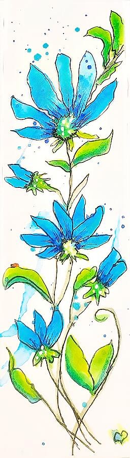 Vibrant Blue Flowers on Stalk, artwork by Deahn Benware