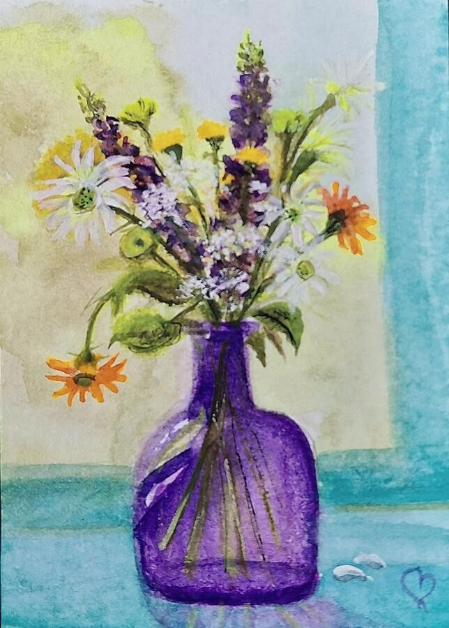 Wildflowers in Purple Vase, artwork by Deahn Benware