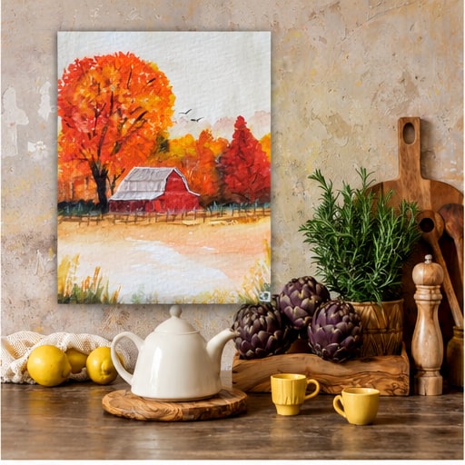Autumn barn artwork in a welcoming kitchen