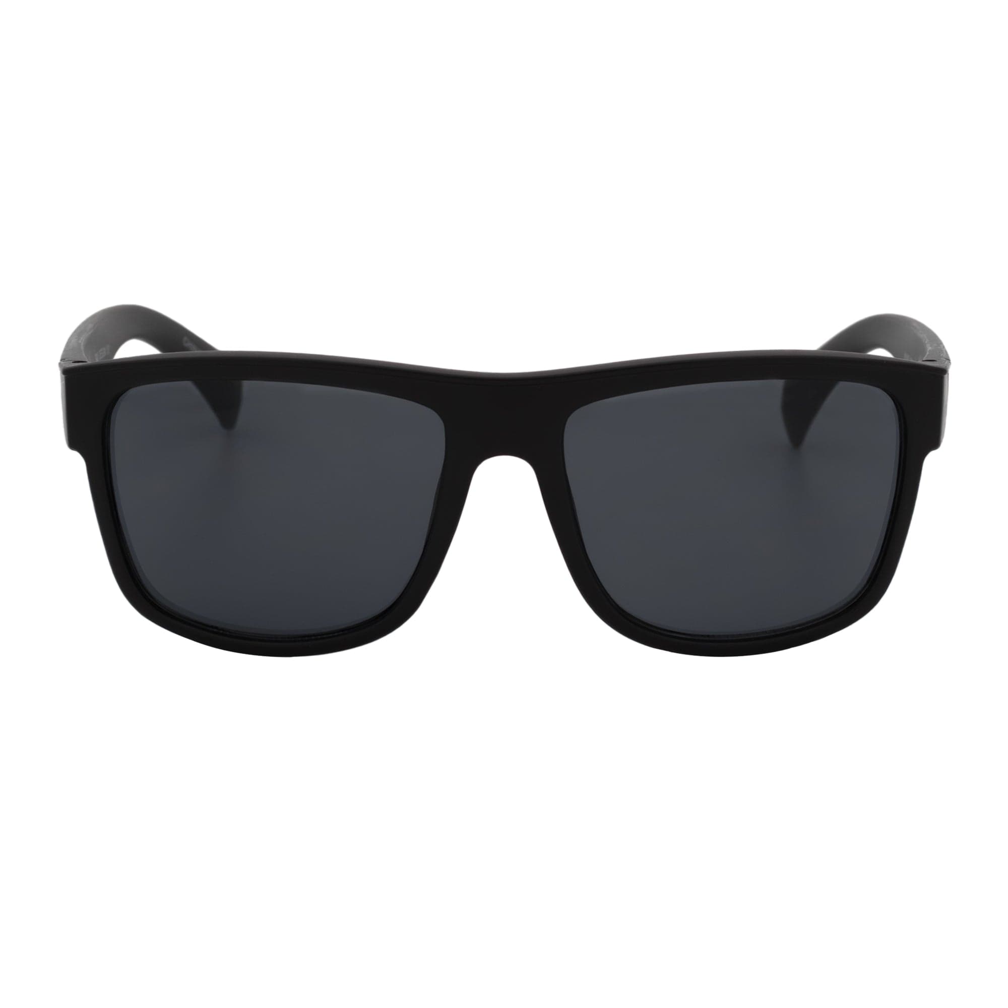 Matte black horn-rimmed sunglasses with smoke lenses