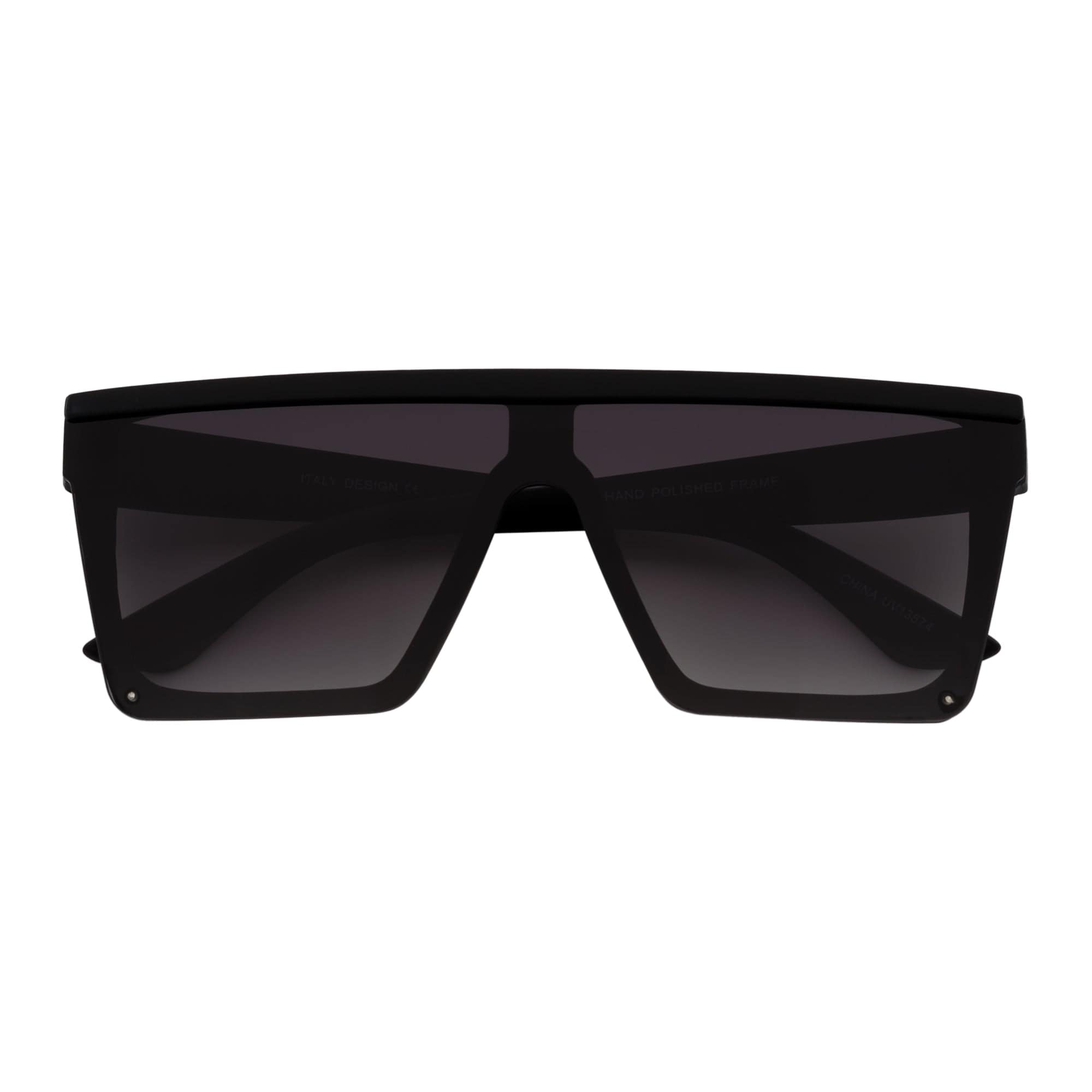 Flat-top rimless rectangular sunglasses in soft matte black