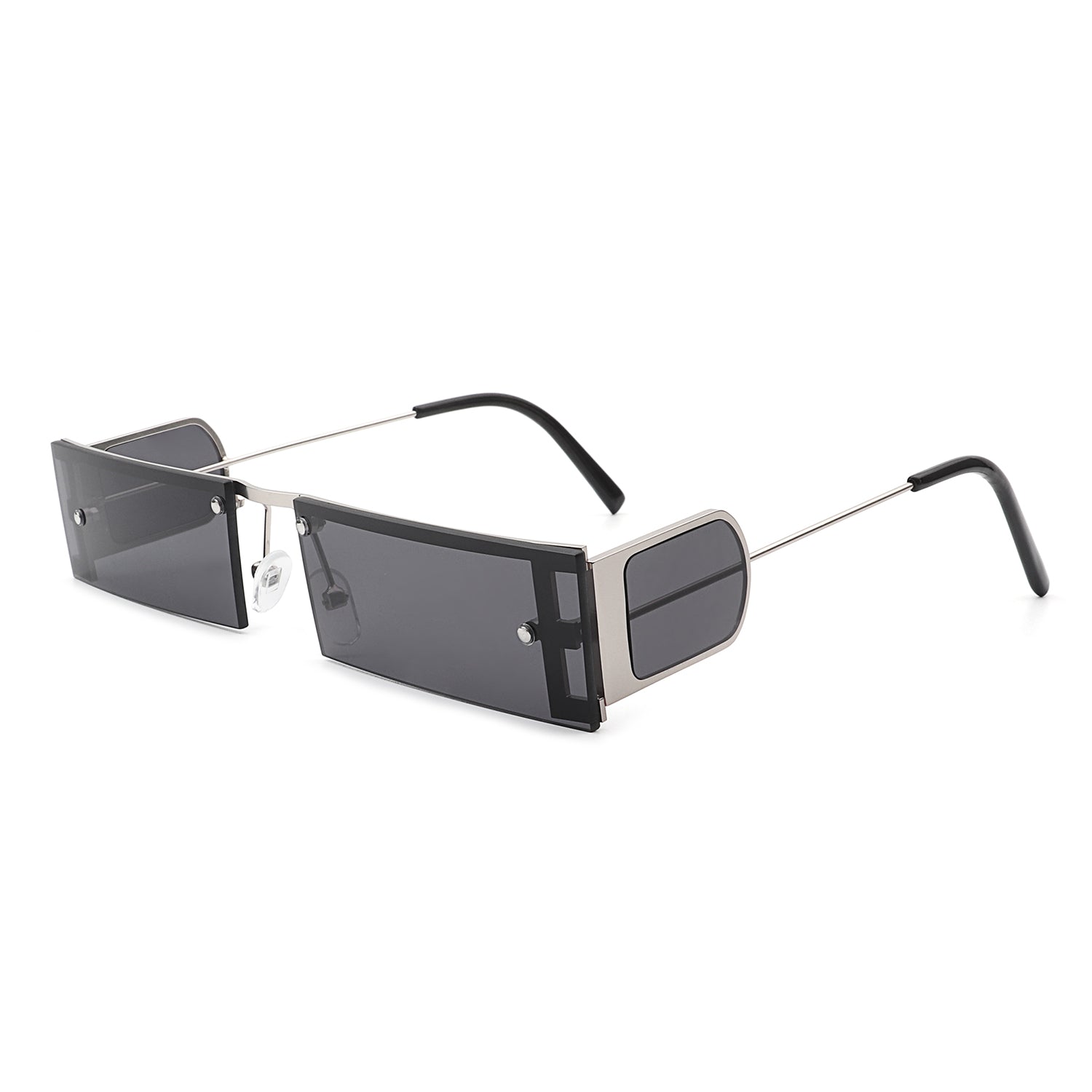 Narrow tinted sunglasses with a flat-top frame