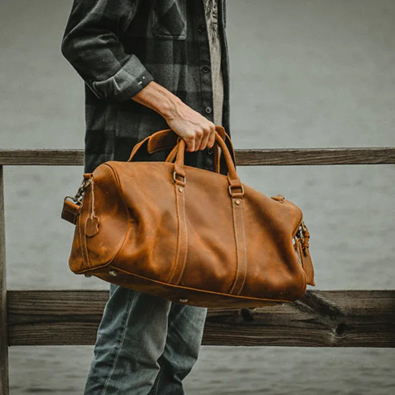 The Dagny large brown leather weekender bag
