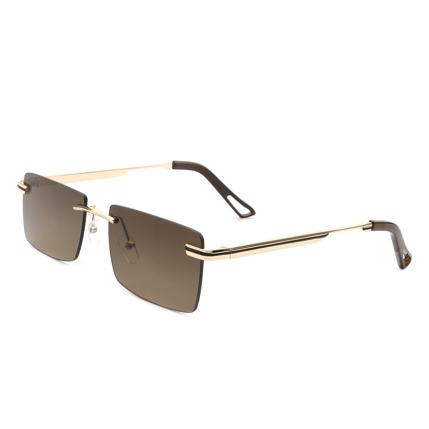 Rimless rectangular sunglasses with a tinted flat-top lens