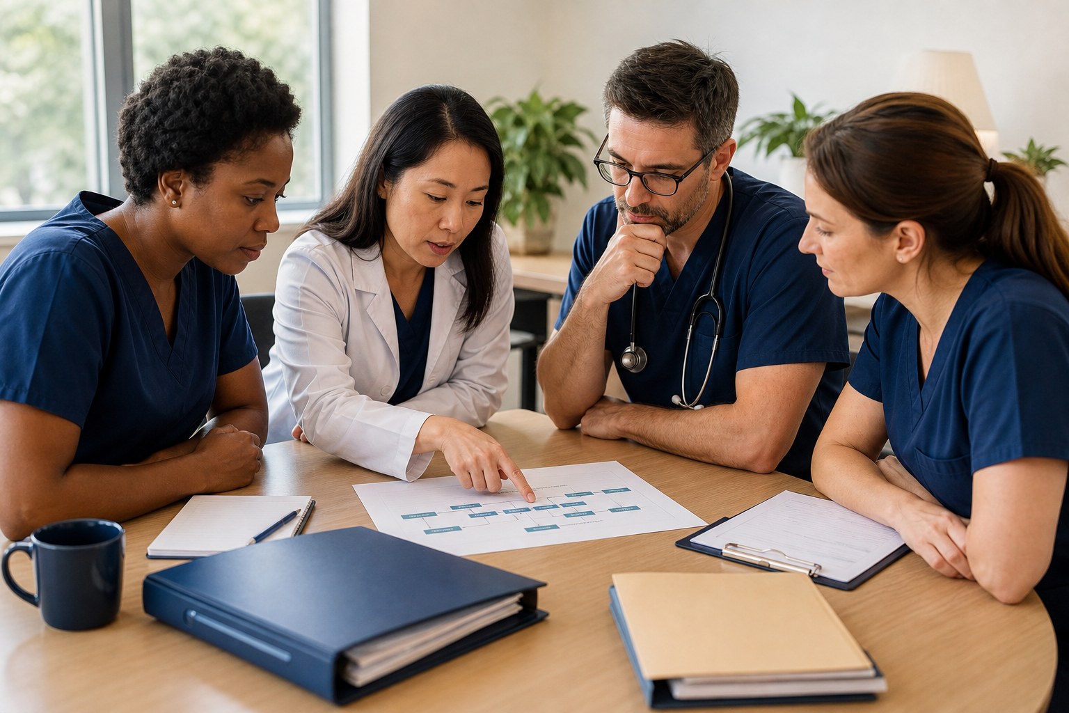 Healthcare professionals reviewing a referral workflow together