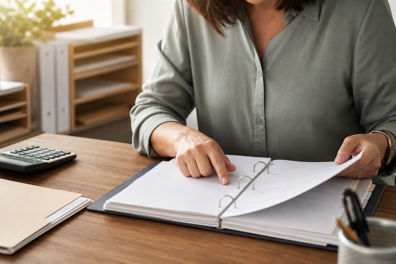 Practice manager reviewing an organized referral follow-up tracker