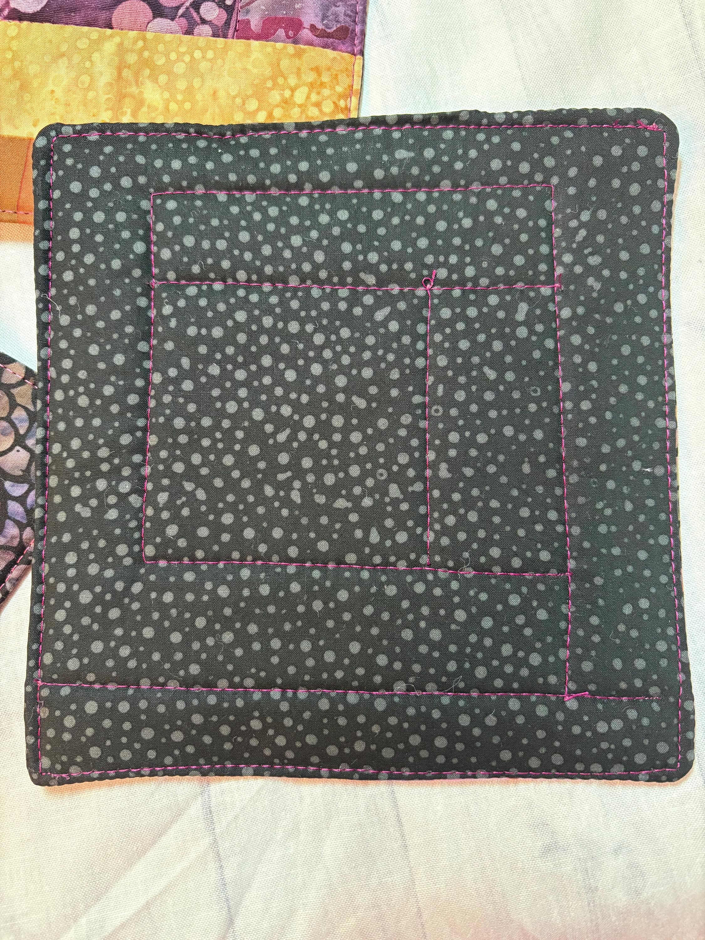 Homemade gift Set of 6 mug rug coasters purple scrappy batik view 3
