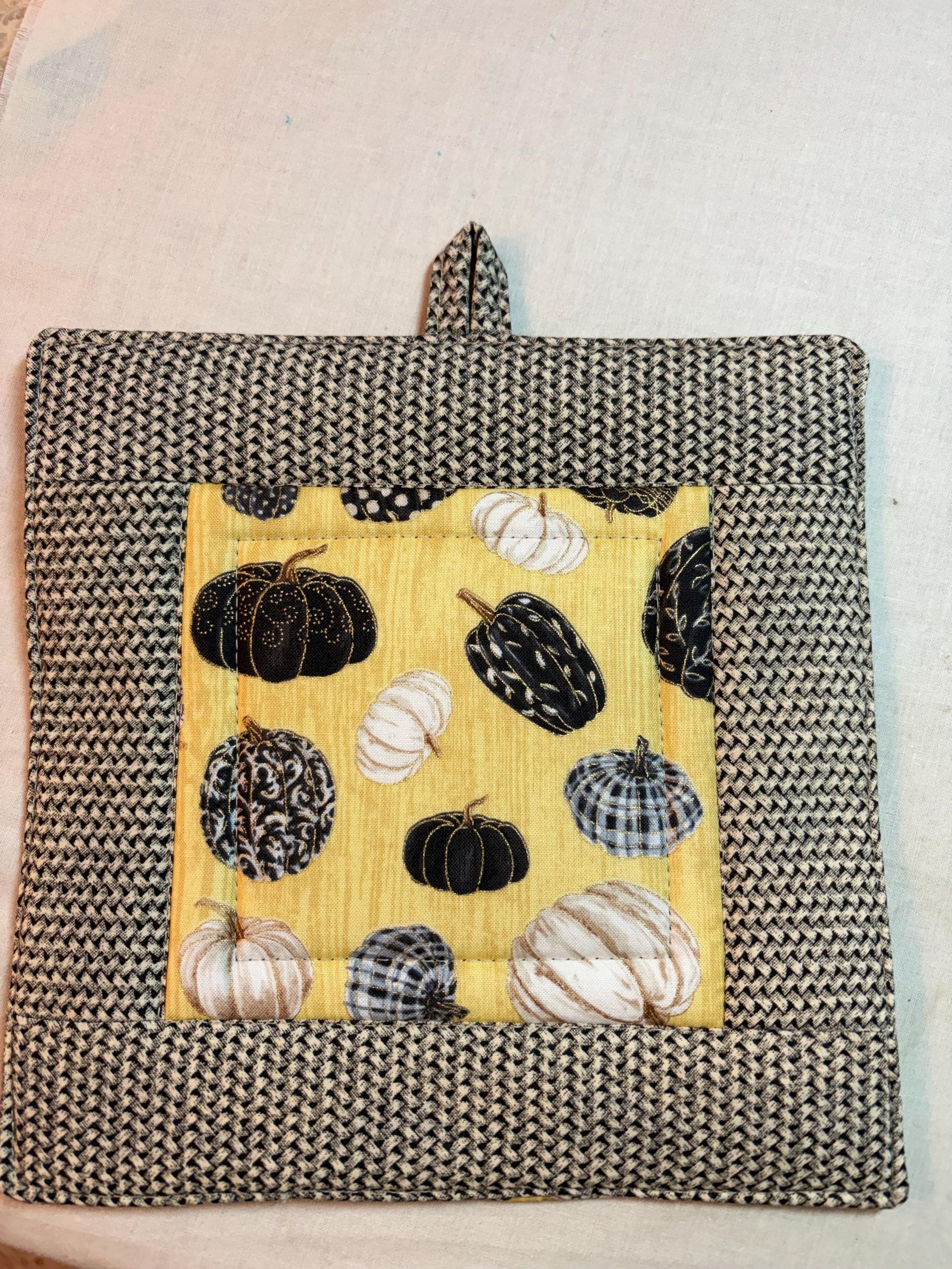 Kitchen chef foodie gift Single pumpkin potholder, 8.25” homemade quilted