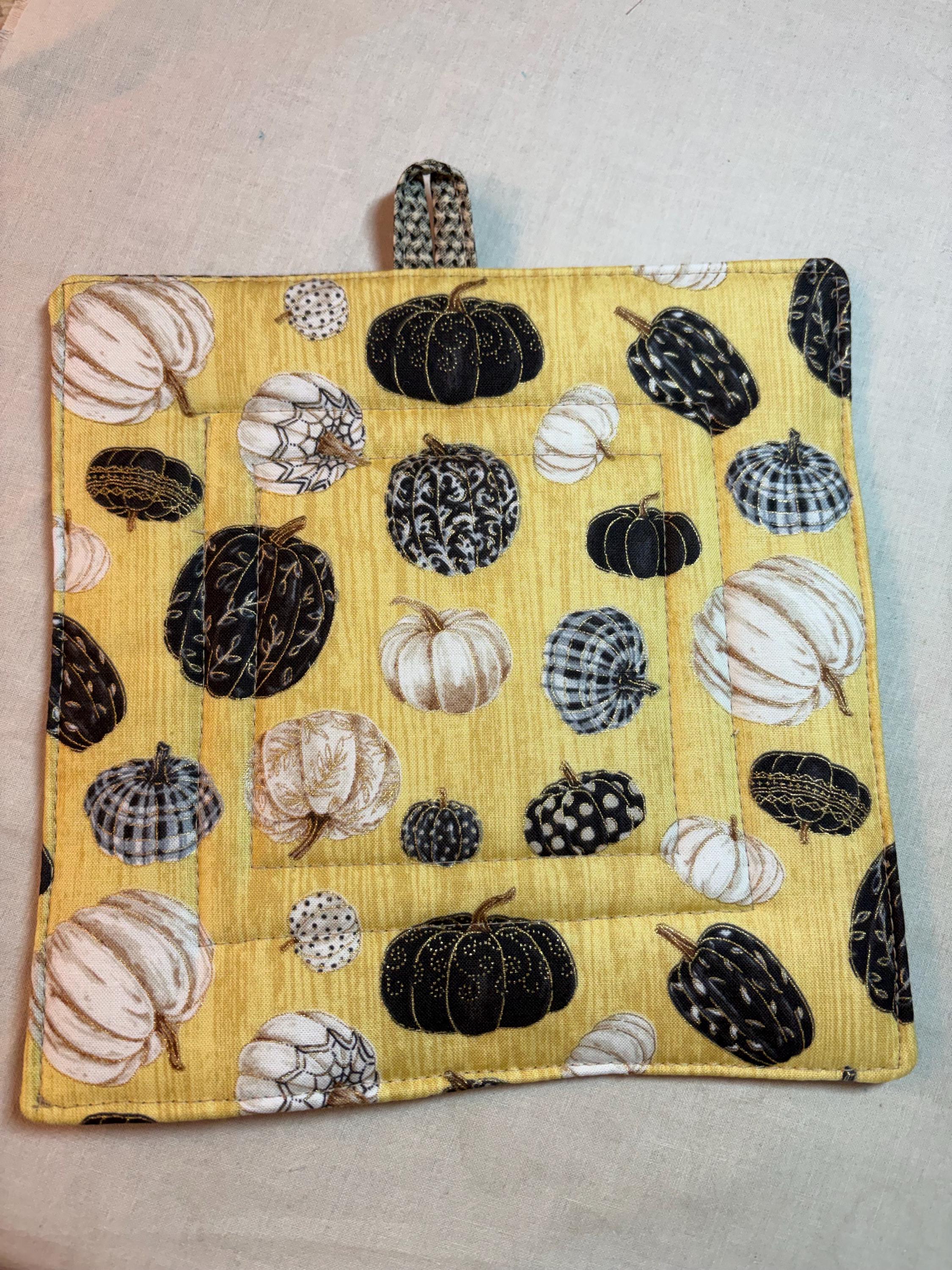 Kitchen chef foodie gift Single pumpkin potholder, 8.25” homemade quilted view 2