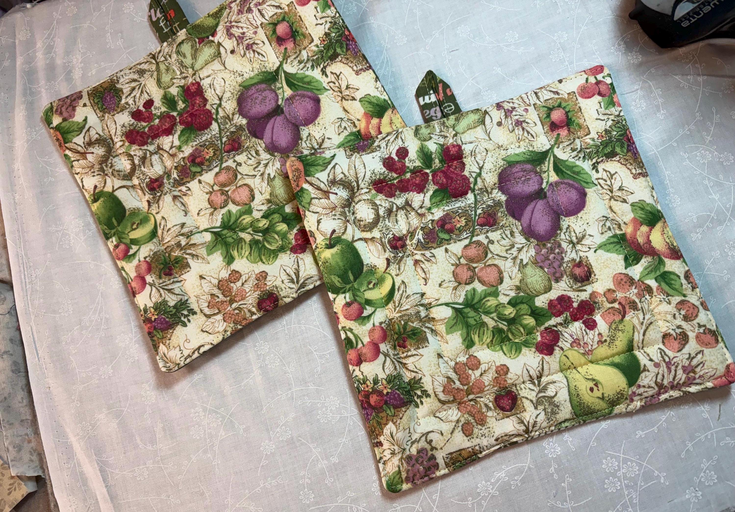 Kitchen Foodie Chef homemade gift Pair of fruit potholders, 8.25” quilted