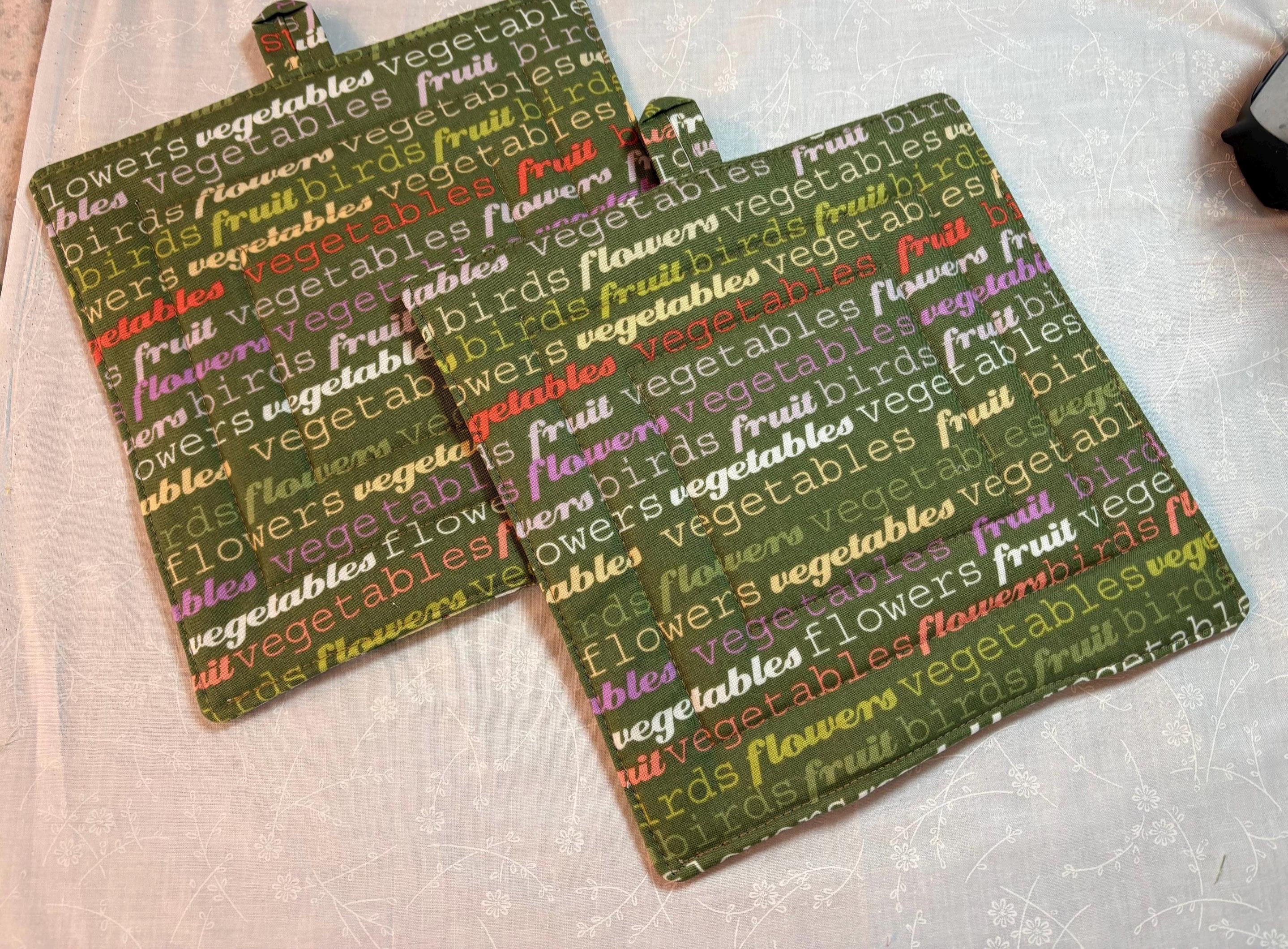 Kitchen Foodie Chef homemade gift Pair of fruit potholders, 8.25” quilted view 2