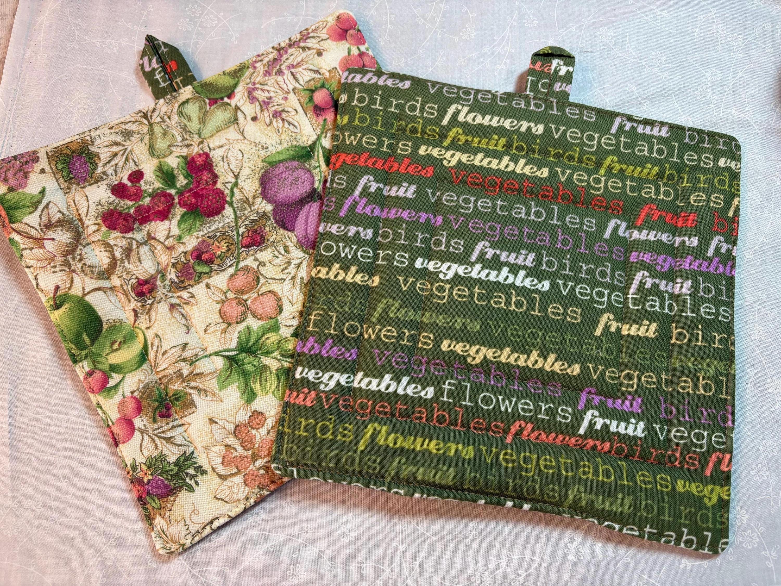 Kitchen Foodie Chef homemade gift Pair of fruit potholders, 8.25” quilted view 3