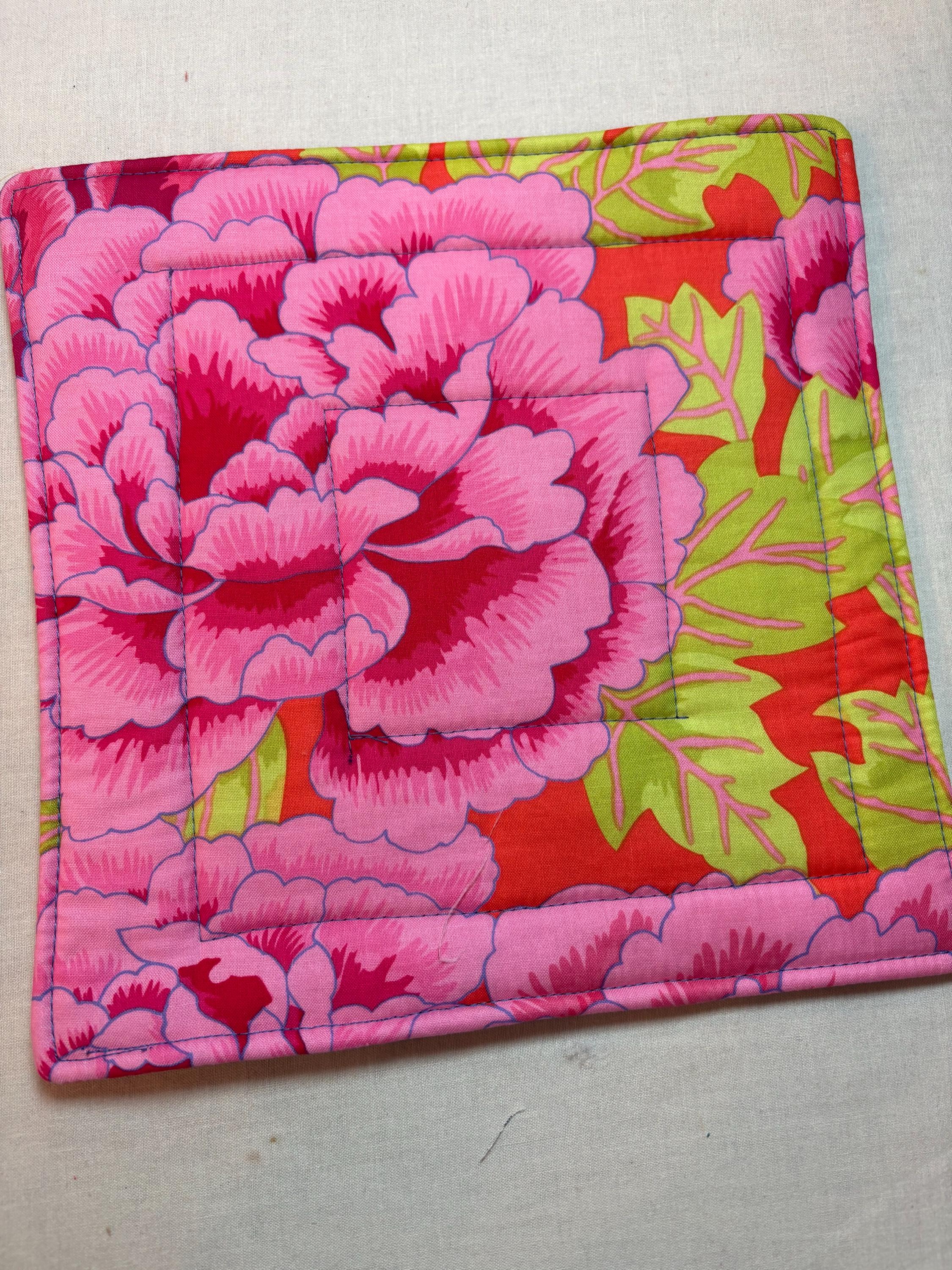 Single scrappy Kaffe potholder or mug rug homemade quilted view 4
