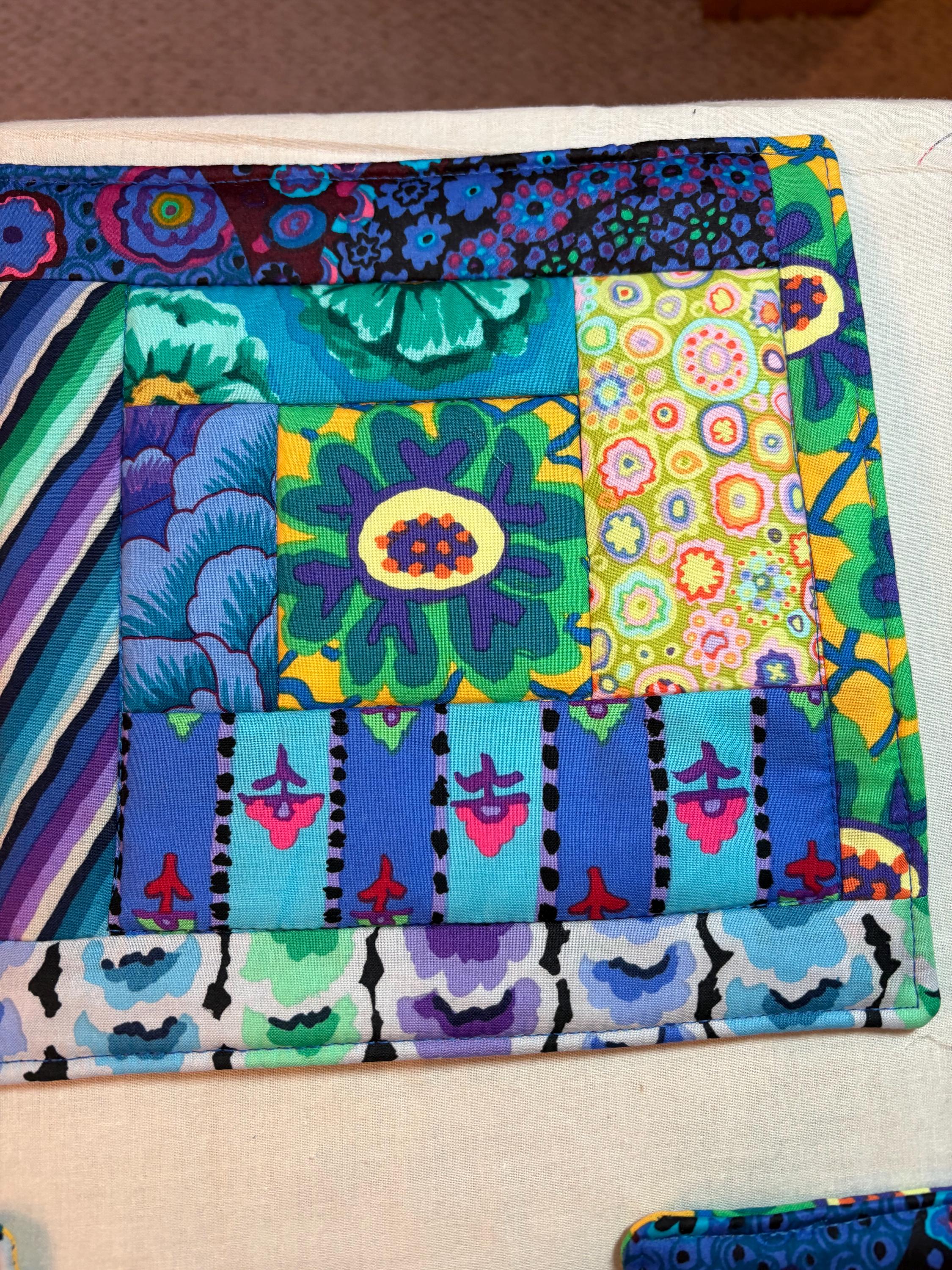 Single scrappy Kaffe potholder or mug rug homemade quilted view 5