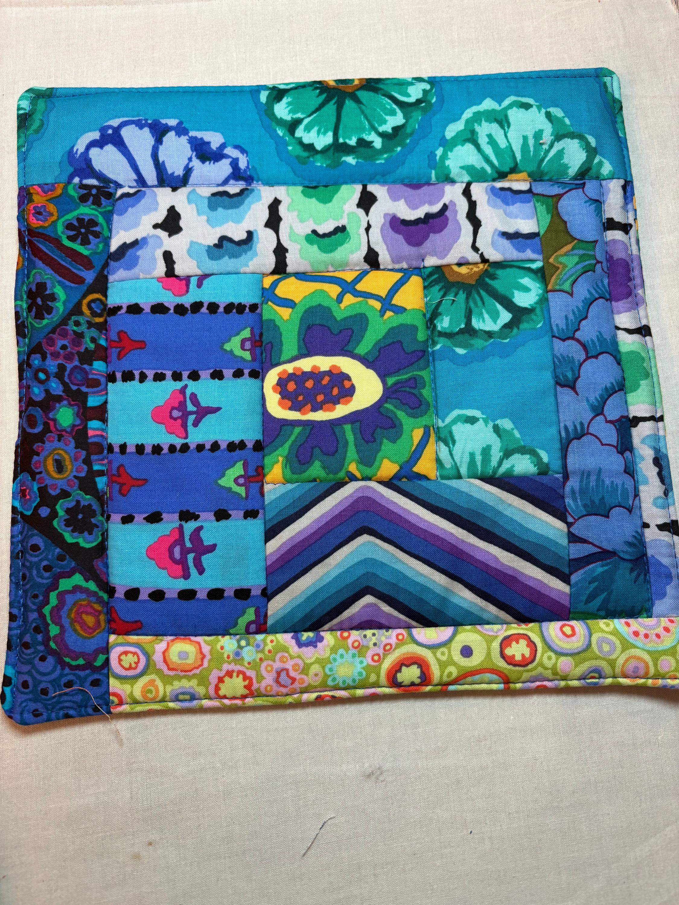 Single scrappy Kaffe potholder or mug rug homemade quilted view 6