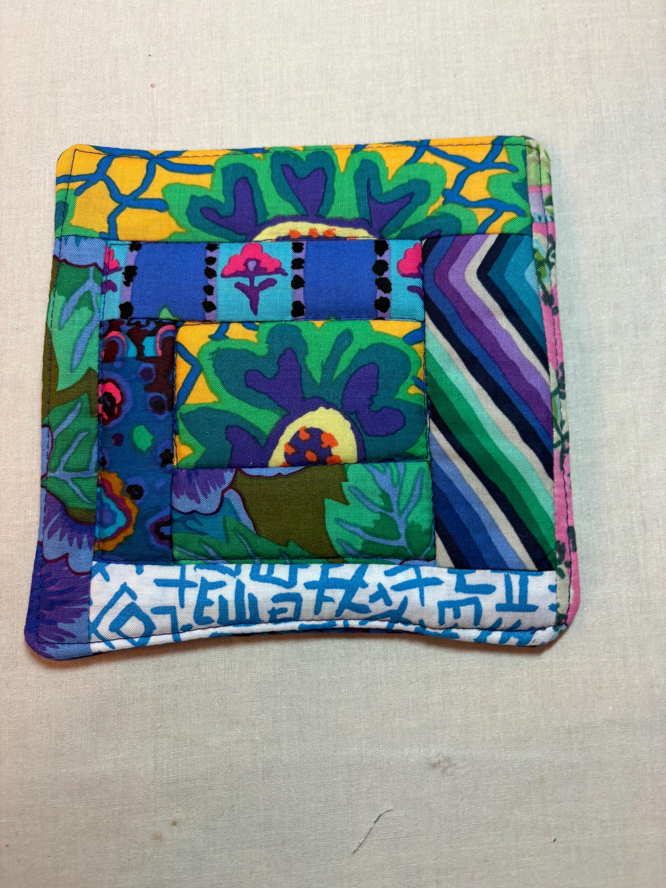 Single scrappy Kaffe potholder or mug rug homemade quilted view 7