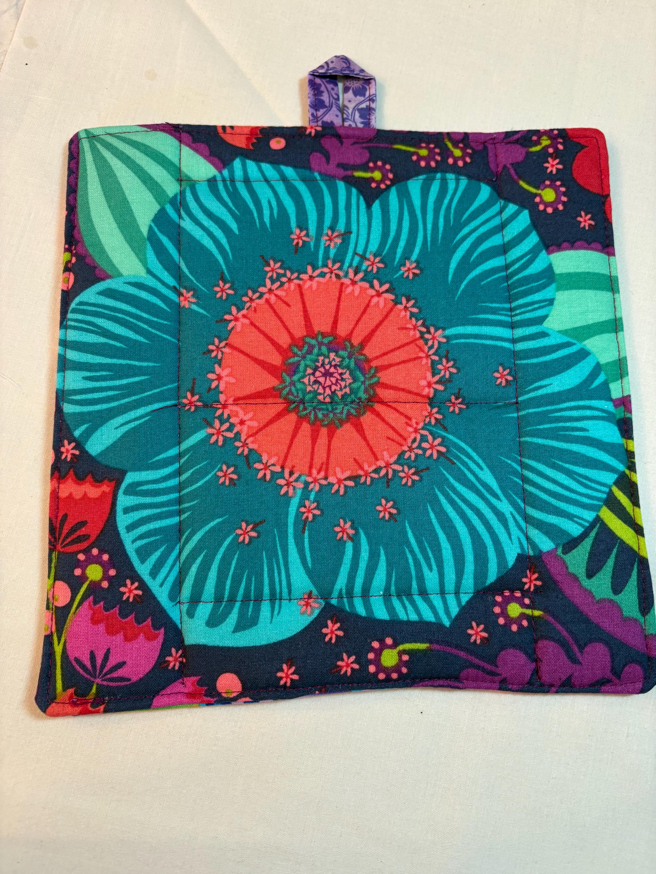 Single Laurel Burch feline canine dog cat fabric potholder, 8” homemade quilted view 2
