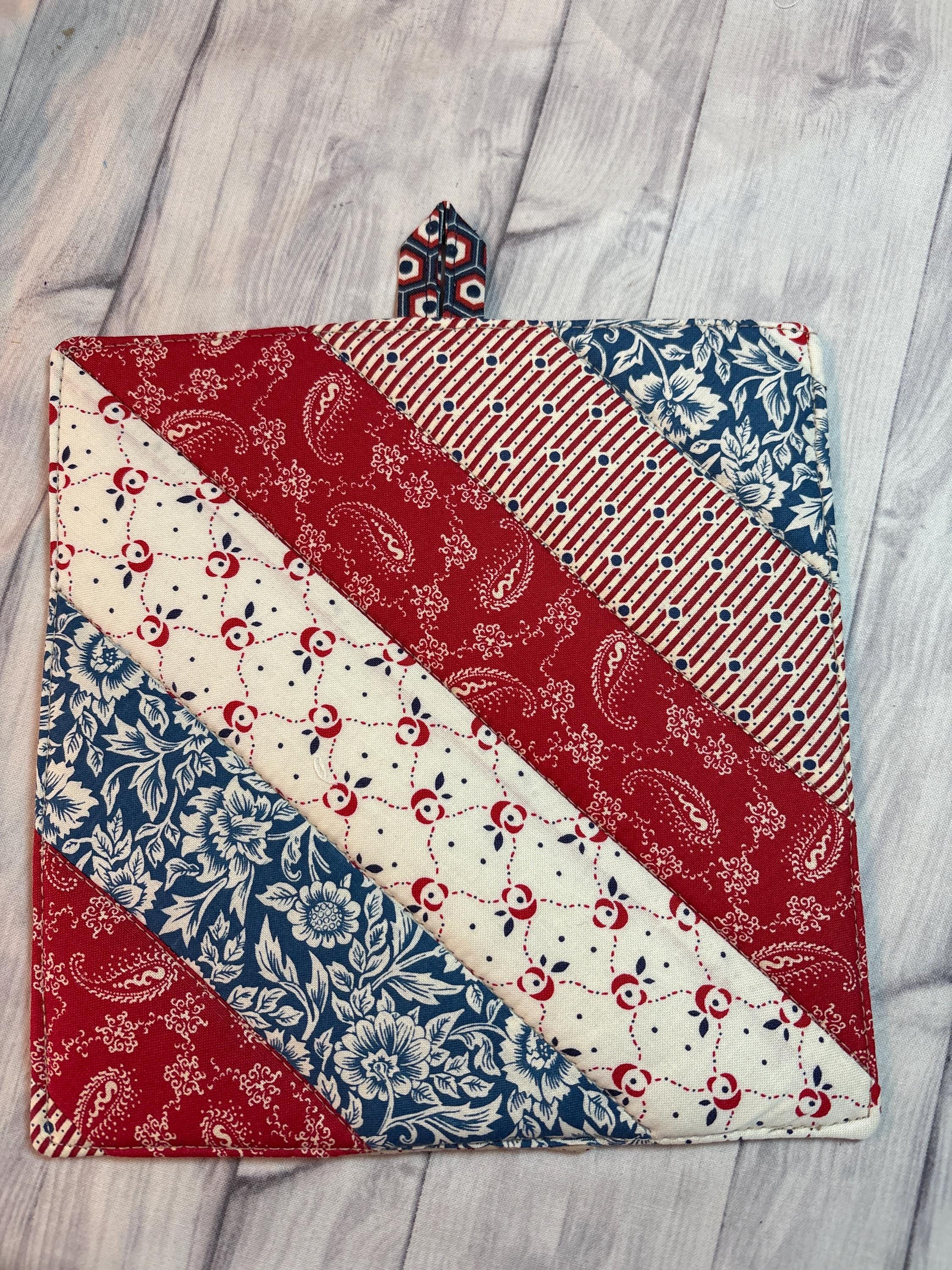 Pair of Patriotic red whit blue potholders, 8” homemade quilted